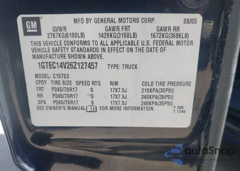 2006 GMC Sierra 1500 Work Truck из США, поврежденный, VIN 1GTEC14V26Z127457